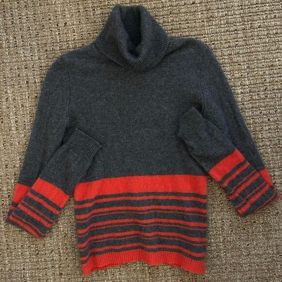 Y2K Theory Cashmere Sweater – Gray & Poppy Red Stripes, Size M, Vintage - Picture 1 of 8